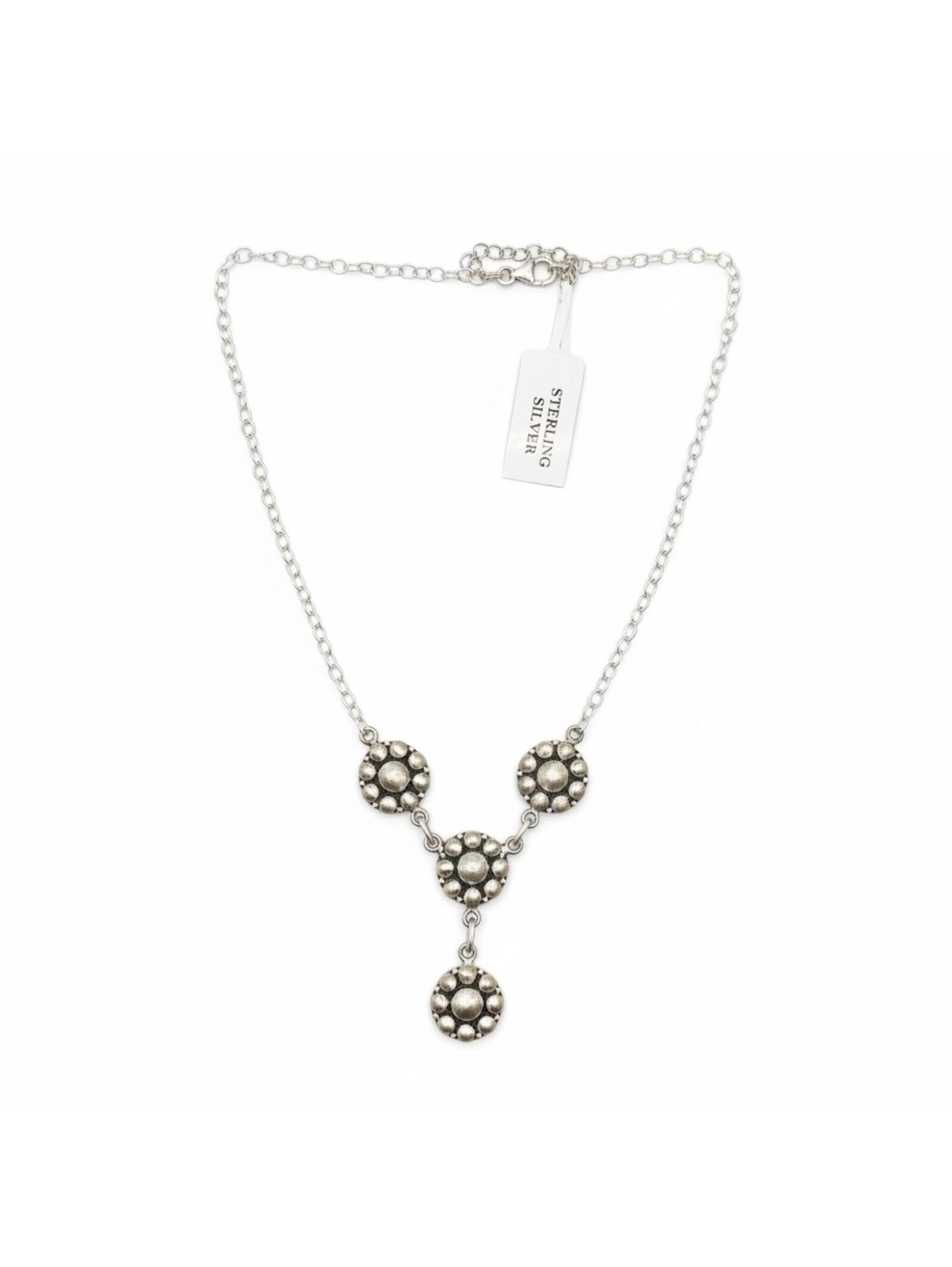 Vintage-Inspired Sterling Silver Round Cluster Drop Y Lariat Necklace